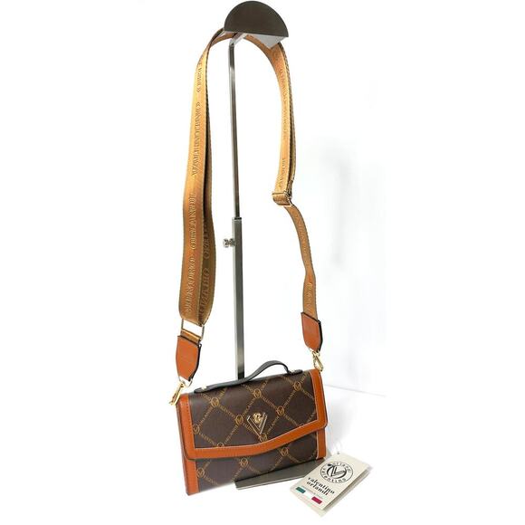 Valentino Orlando Crossbody Handbag Two Tone Brown 5" X 7.5" Guitar Strap NWT - Picture 3 of 5